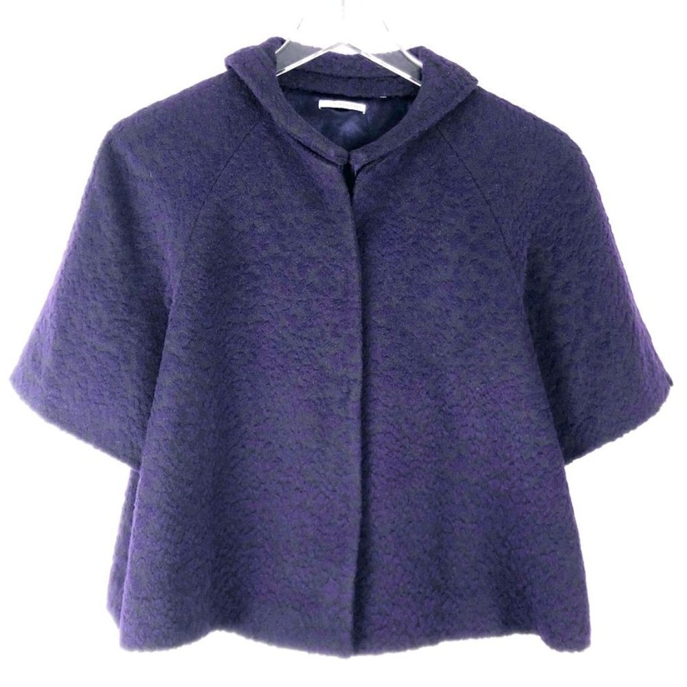 Tahari Cropped Capelet Jacket Women's Size 10 Purple Black Wool Blend Retro Crop